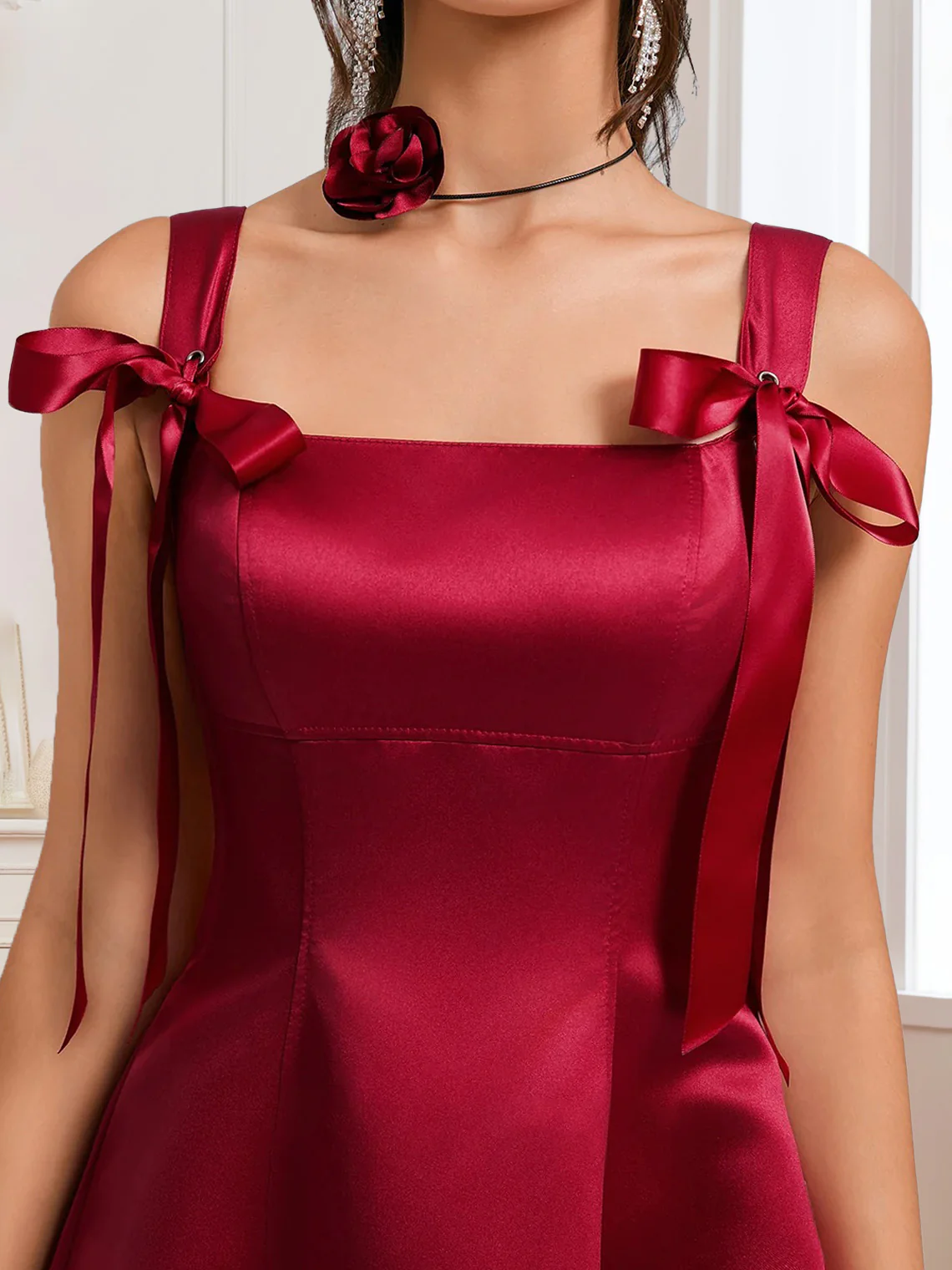 A-Line/Princess Square Neckline Sleeveless Short/Mini Homecoming Dresses with Bows - Image 6