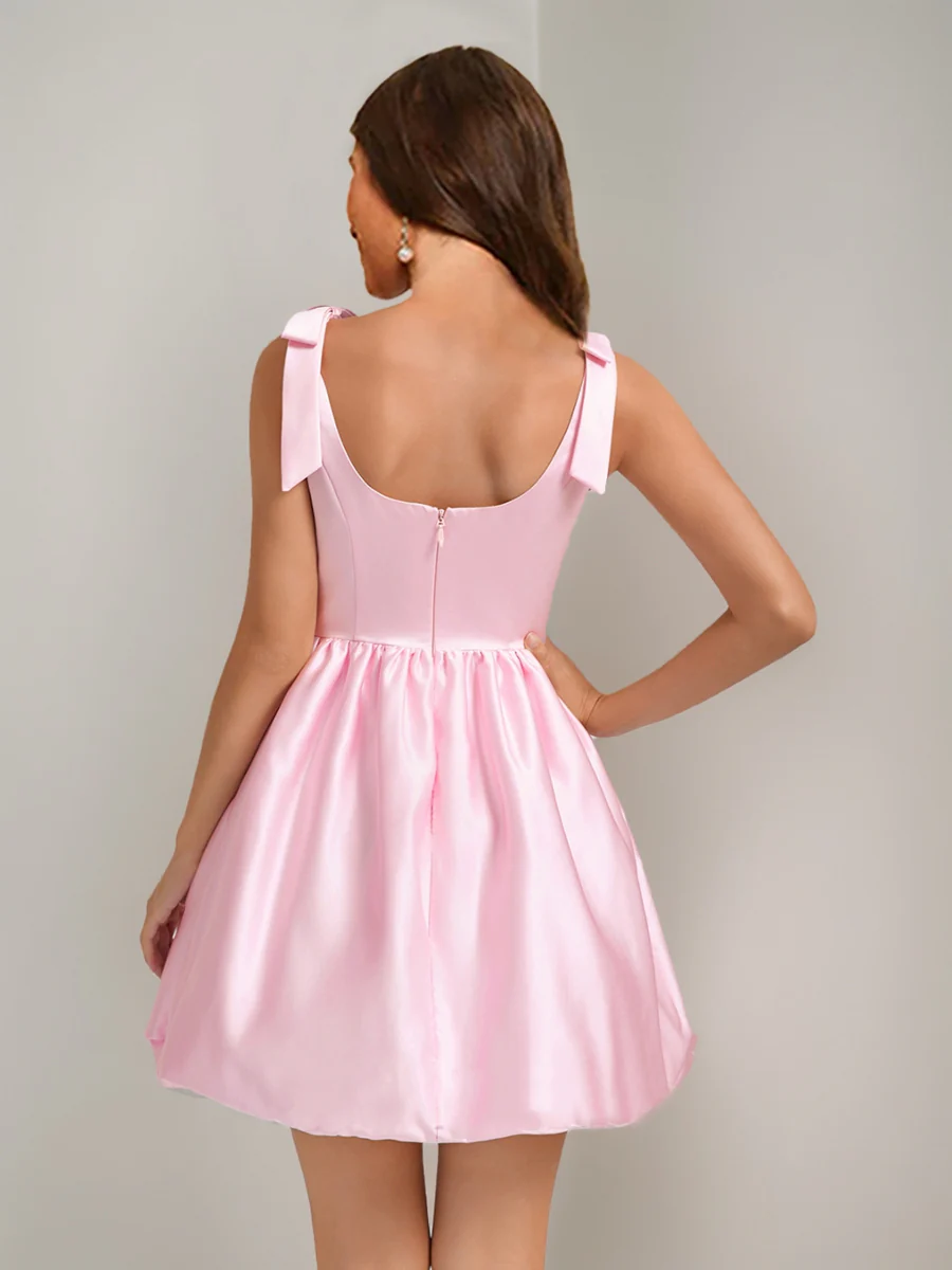 A-Line/Princess Square Sleeveless Short Homecoming Dresses with Bow - Image 2