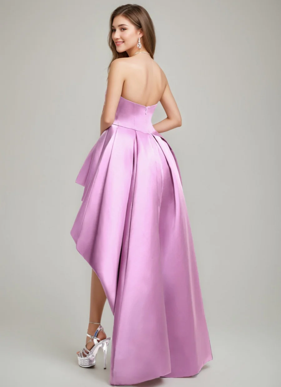 A-line/Princess Strapless Backless Asymmetrical Pleated Prom Dresses - Image 2