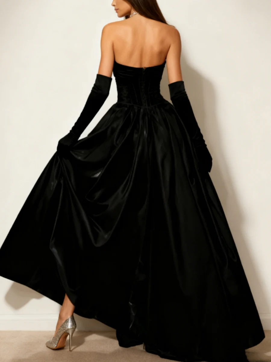 A-Line/Princess Strapless Evening Dresses Asymmetrical Floor-Length Pleats - Image 2