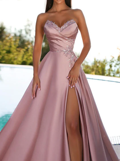 A-Line/Princess Strapless Floor-Length Prom Floral Dresses With Split Side - Image 2