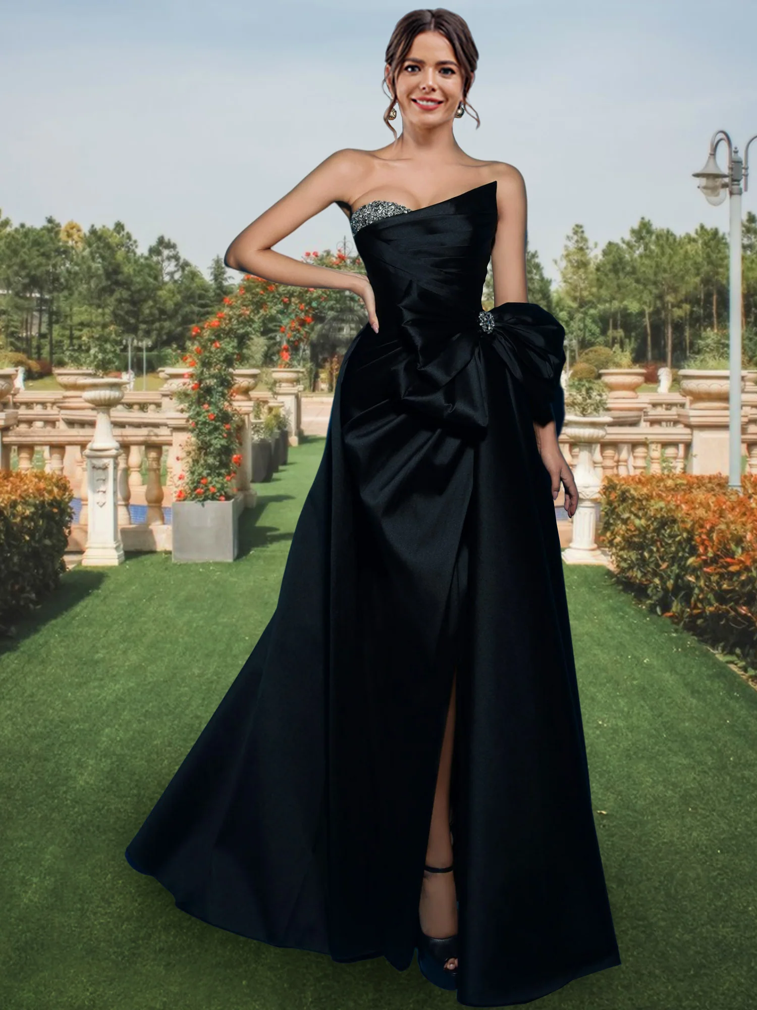 A-Line/Princess Strapless Floor-Length Evening Dresses With Split Side - Image 3