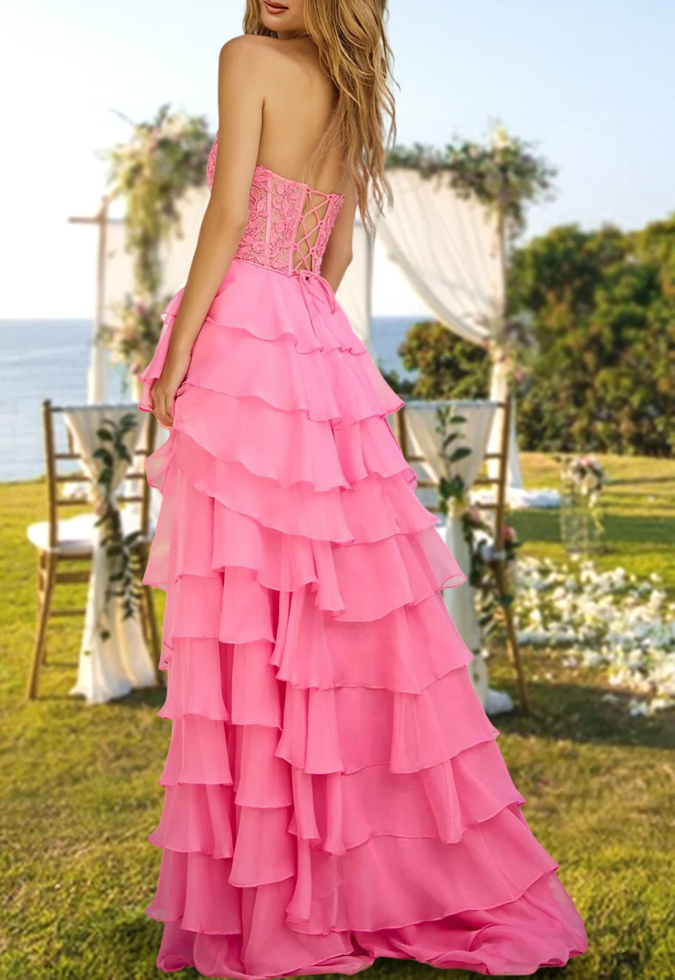 A-Line/Princess Strapless Long Prom Dresses with Sequins Evening Party Dresses & Split Side - Image 2