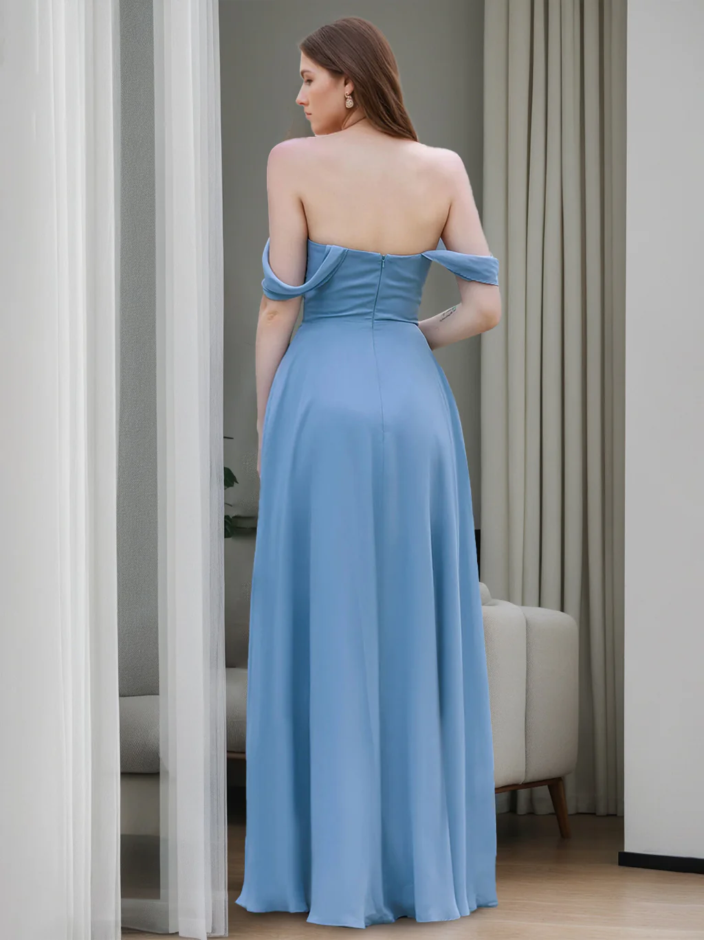 A-Line/Princess Strapless Neck Sleeveless Floor-Length Bridesmaid Dresses with Split Side - Image 2