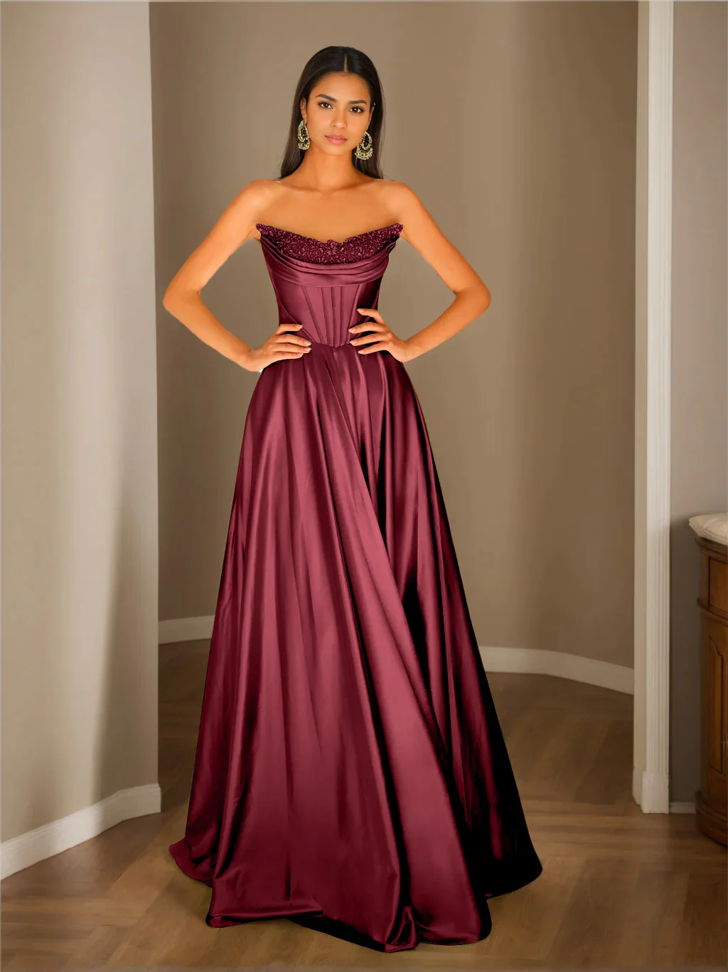 A-Line/Princess Strapless Sleeveless Floor-Length Evening Dress with Sequins - Image 4