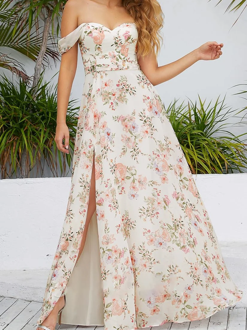 A-Line/Princess Strapless Sleeveless Floor-Length Prom Dress with Split Side - Image 2
