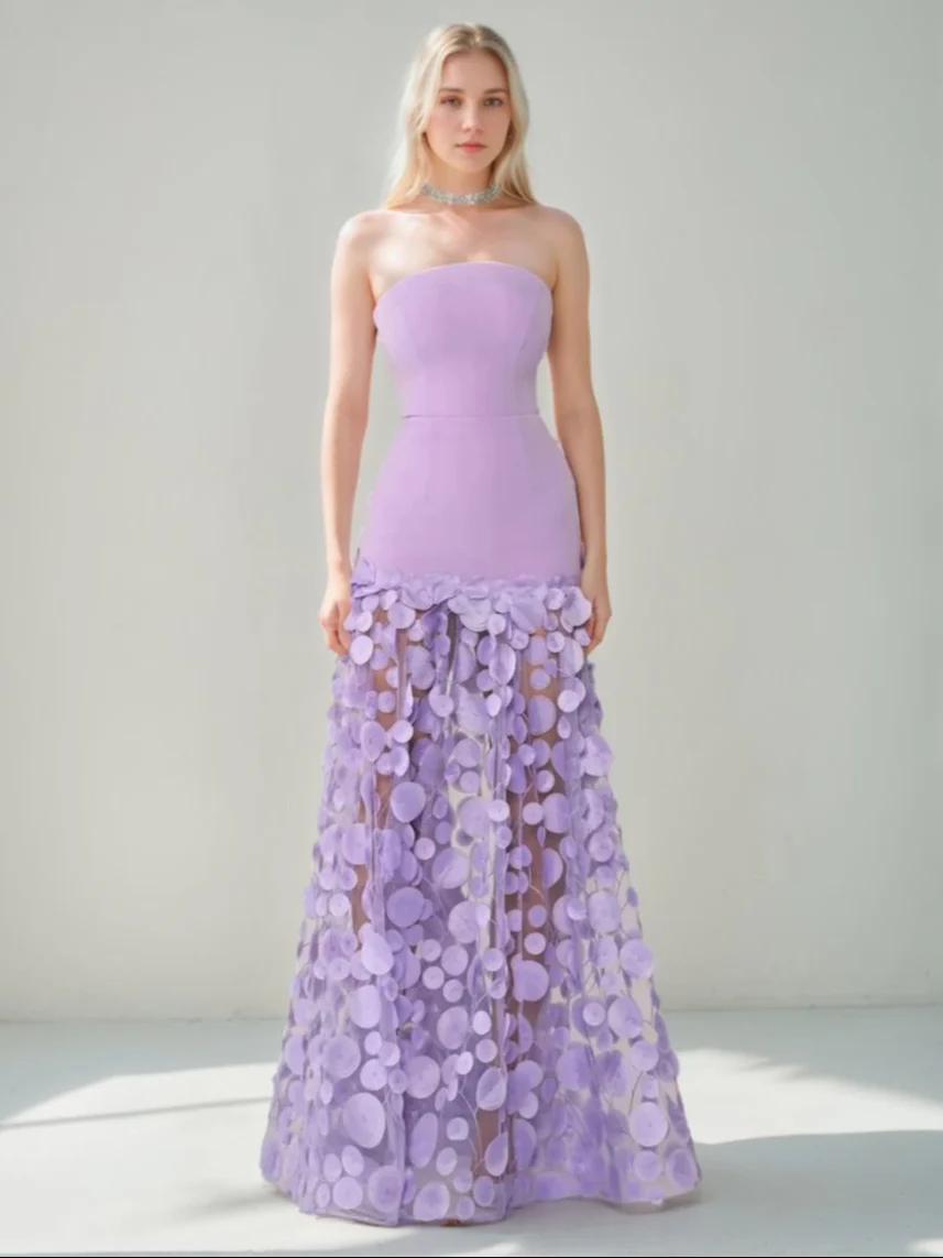 A-Line/Princess Strapless Sleeveless Floor-Length Evening Dresses with Appliques