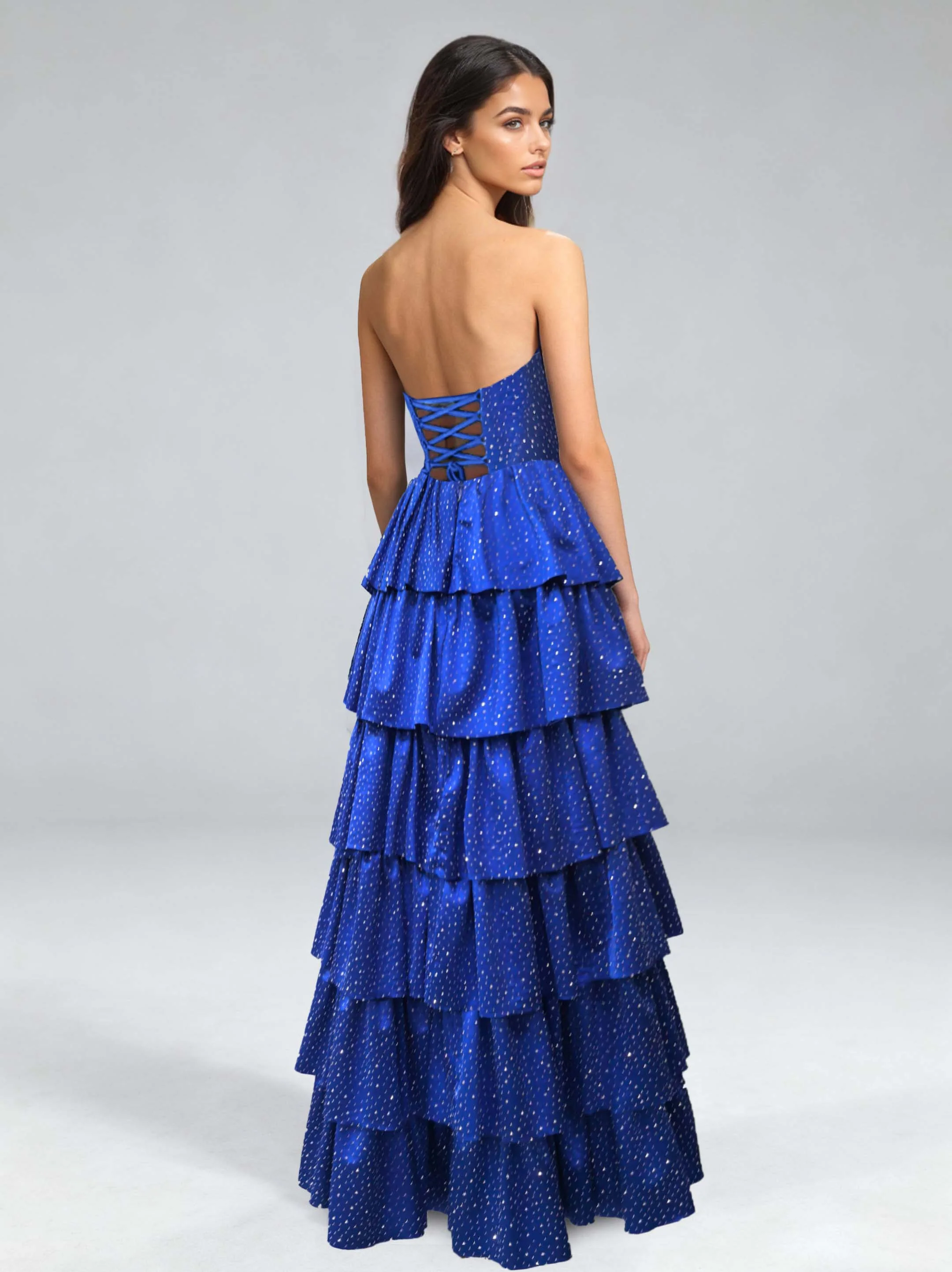 A-Line/Princess Strapless Sleeveless Floor-Length Evening Dresses with Cut-Out & Tiered Ruffles - Image 2