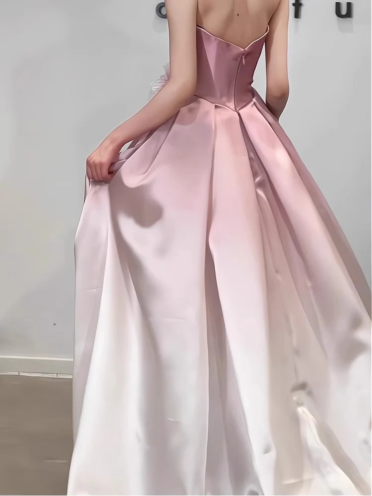 A-Line/Princess Strapless Sleeveless Floor-Length Pleated Evening Dresses with 3D Flowers - Image 2