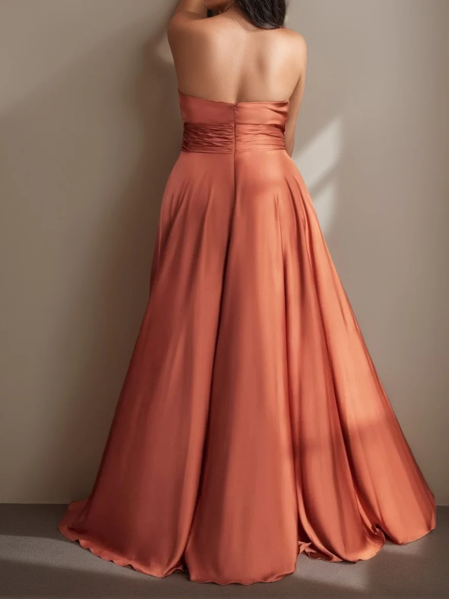 A-Line/Princess Strapless Sleeveless Floor-Length Plus Size Prom Dresses With Ruffles - Image 2