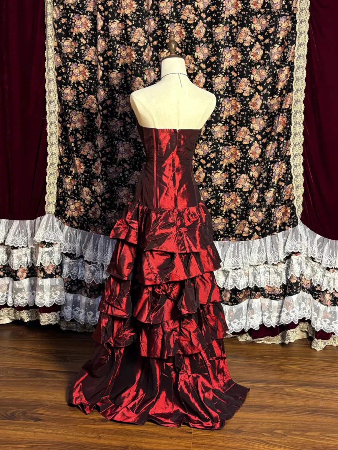 A-Line/Princess Strapless Sleeveless Floor-Length Taffeta Prom Dresses with Ruffles - Image 2