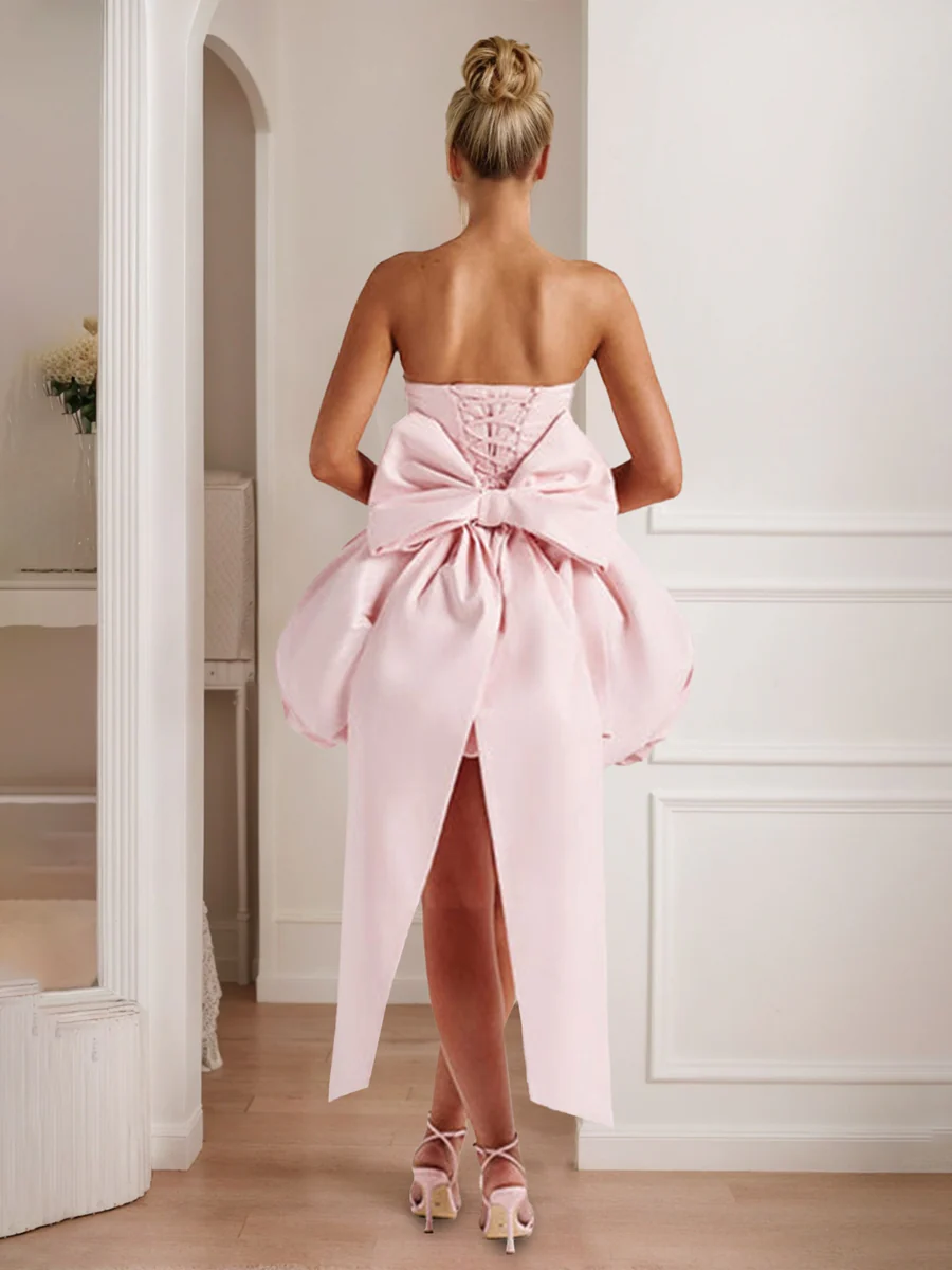 A-Line/Princess Strapless Sleeveless Mini/Short Classic Wedding Dress with Detachable Bow - Image 2
