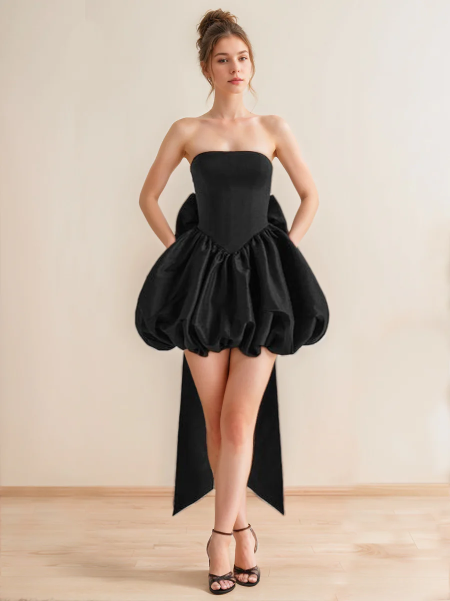 A-Line/Princess Strapless Sleeveless Mini/Short Classic Wedding Dress with Detachable Bow - Image 5