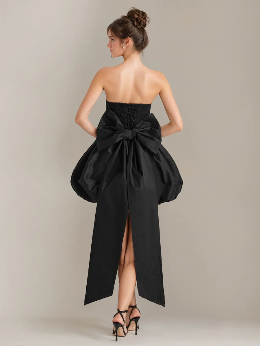 A-Line/Princess Strapless Sleeveless Mini/Short Classic Wedding Dress with Detachable Bow - Image 6