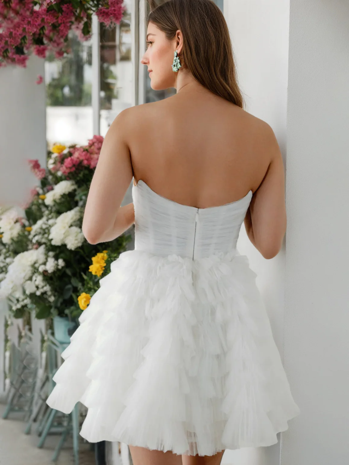 A-Line/Princess Strapless Sleeveless Mini Wedding Dress With Ruffles - Image 2