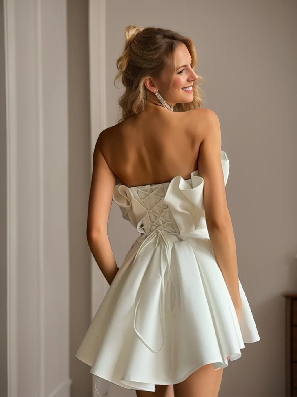 A-Line/Princess Strapless Sleeveless Pleated Short/Mini Backless Homecoming Dresses with Lace-up - Image 2