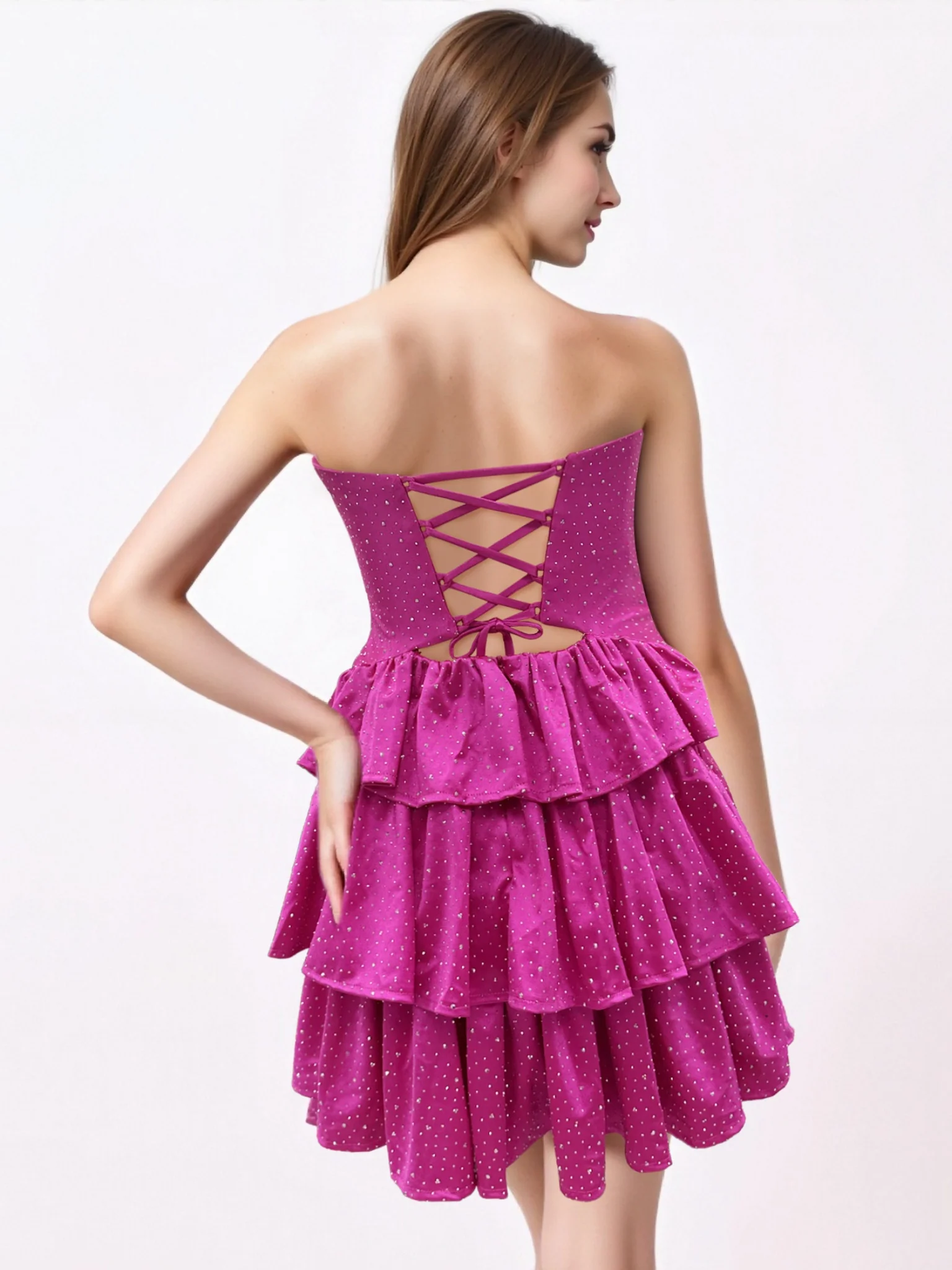 A-Line/Princess Strapless Sleeveless Short/Mini Beaded Homecoming Dresses with Ruffles - Image 2