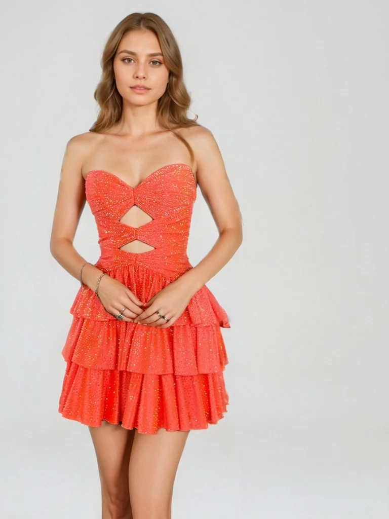 A-Line/Princess Strapless Sleeveless Short/Mini Homecoming Dresses with Rhinestones & Ruffles - Image 4