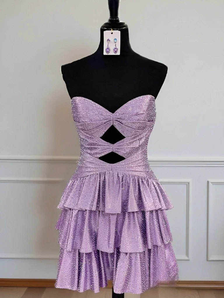 A-Line/Princess Strapless Sleeveless Short/Mini Homecoming Dresses with Rhinestones & Ruffles - Image 5