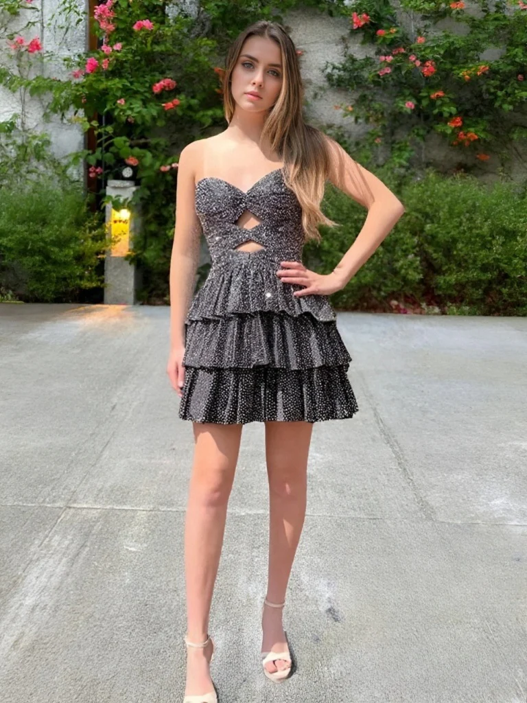 A-Line/Princess Strapless Sleeveless Short/Mini Homecoming Dresses with Rhinestones & Ruffles - Image 6