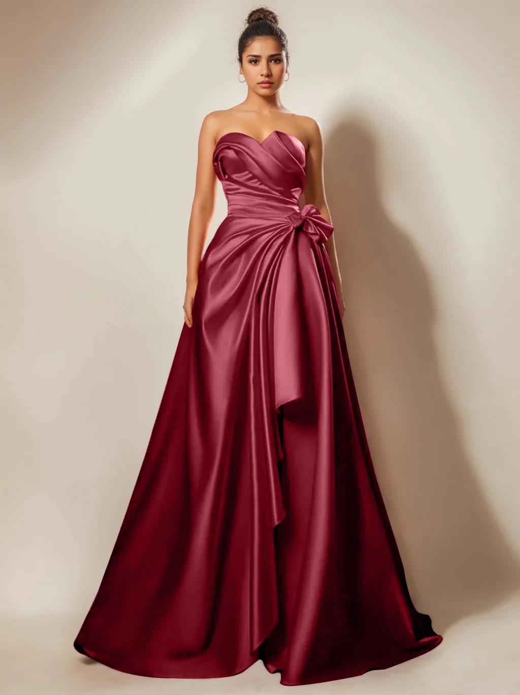 A-Line/Princess Evening Dresses Strapless Sweetheart Floor-Length Prom Party Dresses With Ruched & Split Side - Image 4