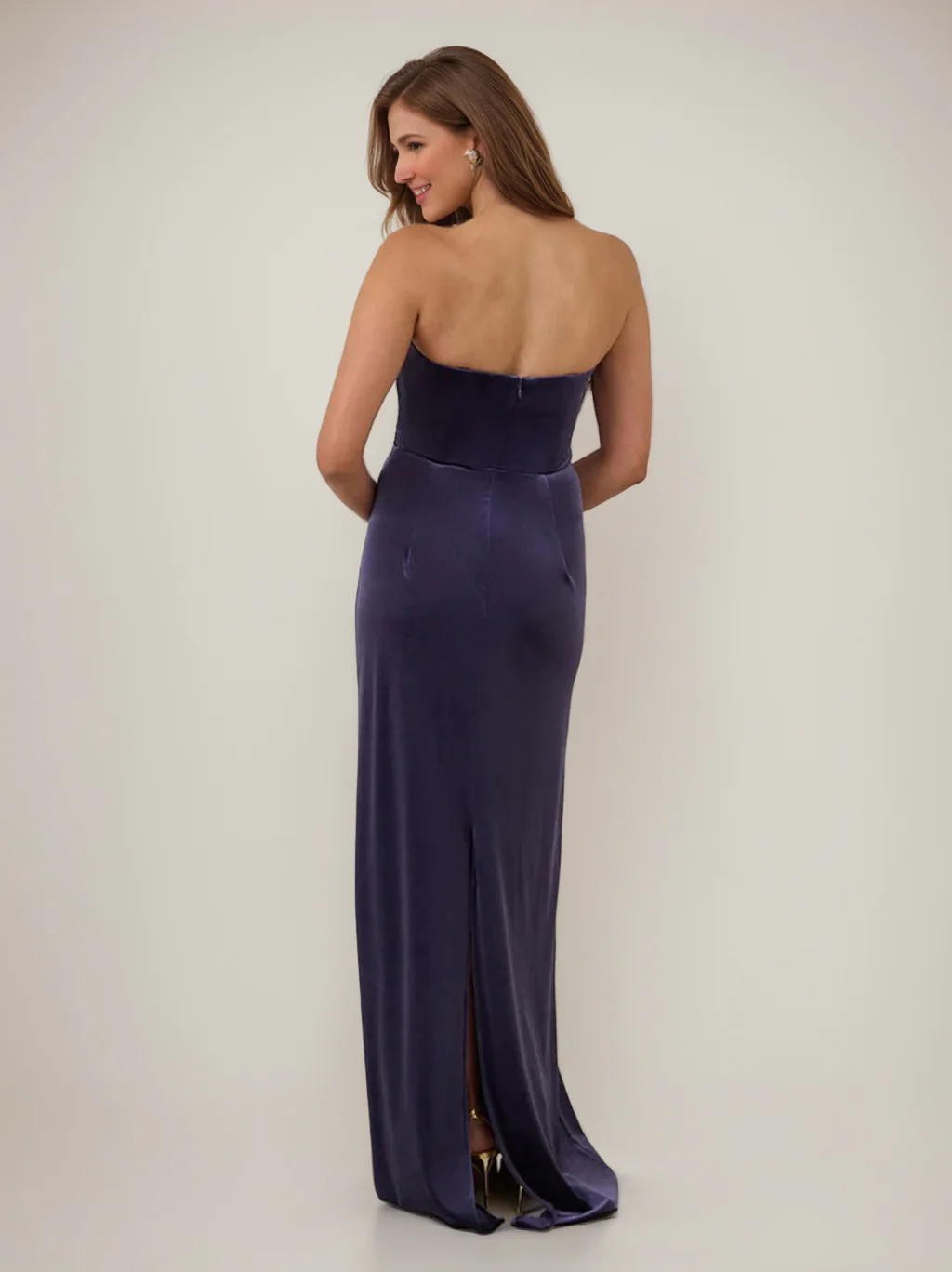 Sheath/Column Strapless Velvet  Wedding Guest Sleeveless Floor-Length Party Dresses with Ruched - Image 2