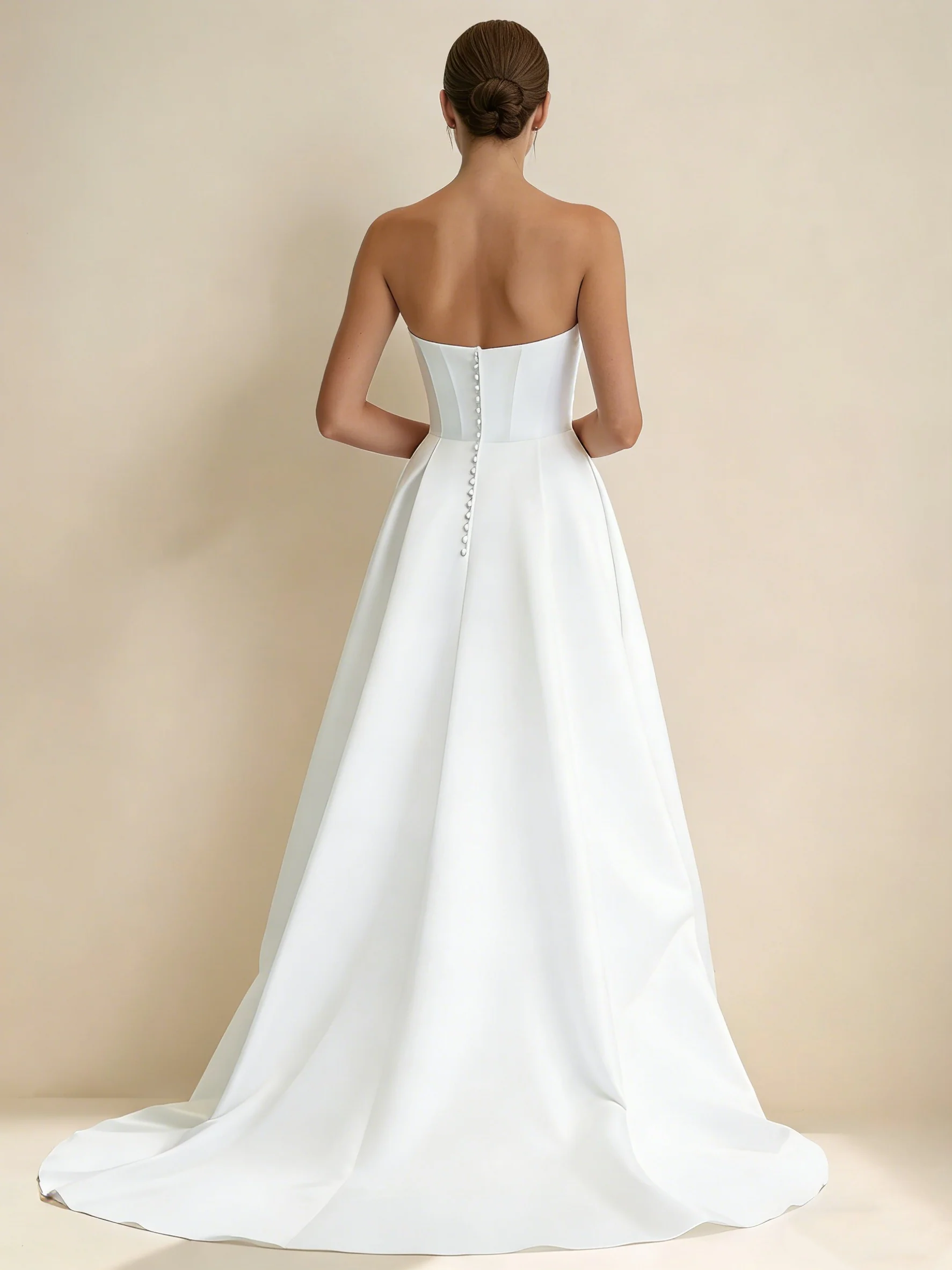 A-Line/Princess Strapless White Satin Wedding Dresses with Split Side Floor-Length Sweep Train - Image 2