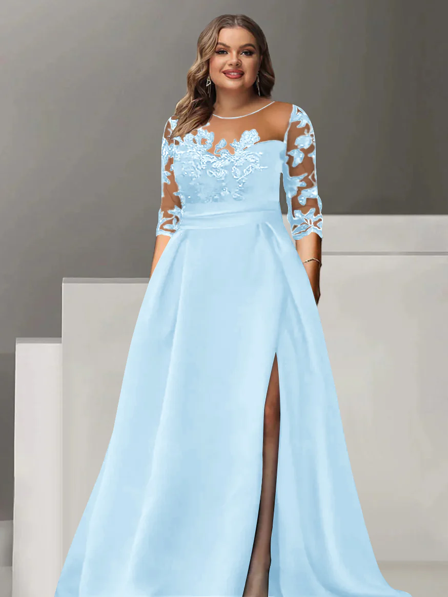 A-Line/Princess Sweetheart 3/4 Sleeves Floor-Length Plus Size Mother Of The Bride Dresses With Lace & Split Side - Image 51