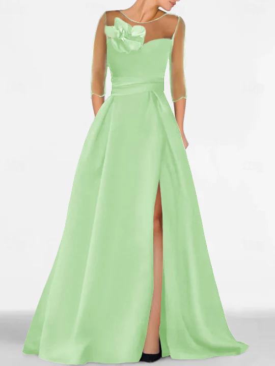 A-Line/Princess Sweetheart 3/4 Sleeves Mother Of The Bride Dresses With Lace Flower & High Split - Image 15