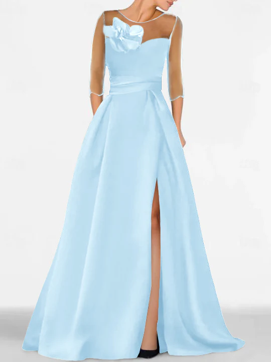 A-Line/Princess Sweetheart 3/4 Sleeves Mother Of The Bride Dresses With Lace Flower & High Split - Image 48