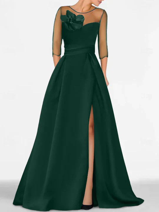A-Line/Princess Sweetheart 3/4 Sleeves Mother Of The Bride Dresses With Lace Flower & High Split - Image 5