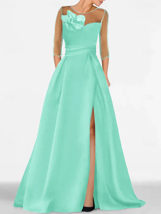 A-Line/Princess Sweetheart 3/4 Sleeves Mother Of The Bride Dresses With Lace Flower & High Split - Image 50