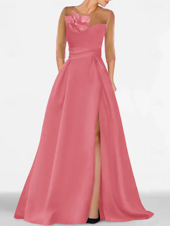 A-Line/Princess Sweetheart 3/4 Sleeves Mother Of The Bride Dresses With Lace Flower & High Split - Image 53