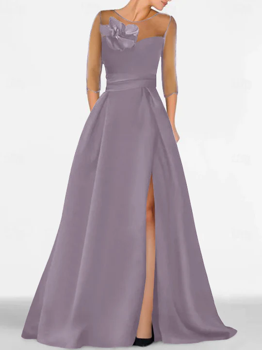 A-Line/Princess Sweetheart 3/4 Sleeves Mother Of The Bride Dresses With Lace Flower & High Split - Image 56