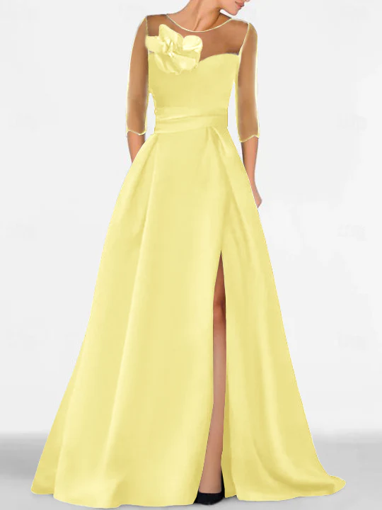 A-Line/Princess Sweetheart 3/4 Sleeves Mother Of The Bride Dresses With Lace Flower & High Split - Image 57