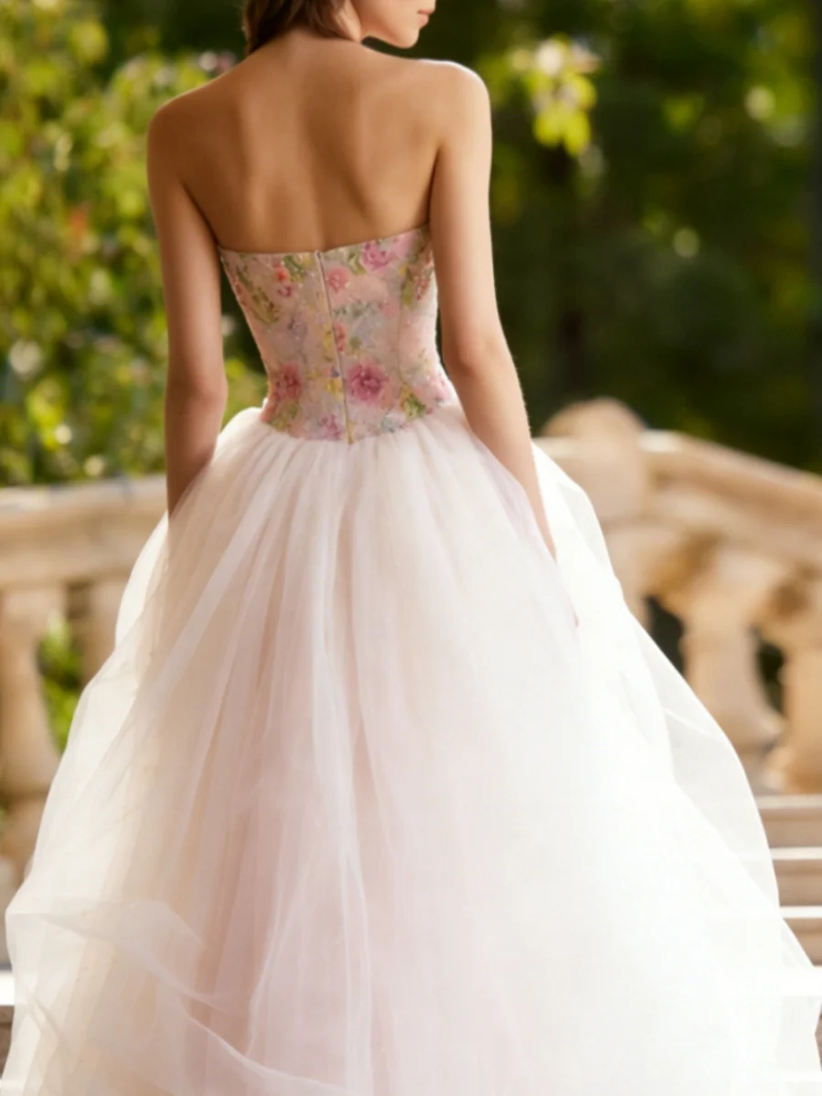 A-Line/Princess Sweetheart Lace Sequins Prom Dresses Floor-Length Floral Formal Dresses - Image 2