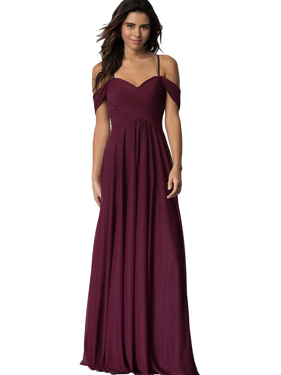 A-Line/Princess Sweetheart Off Shoulder Sleeveless Floor Length Bridesmaid Dresses with Pockets Chiffon - Image 11