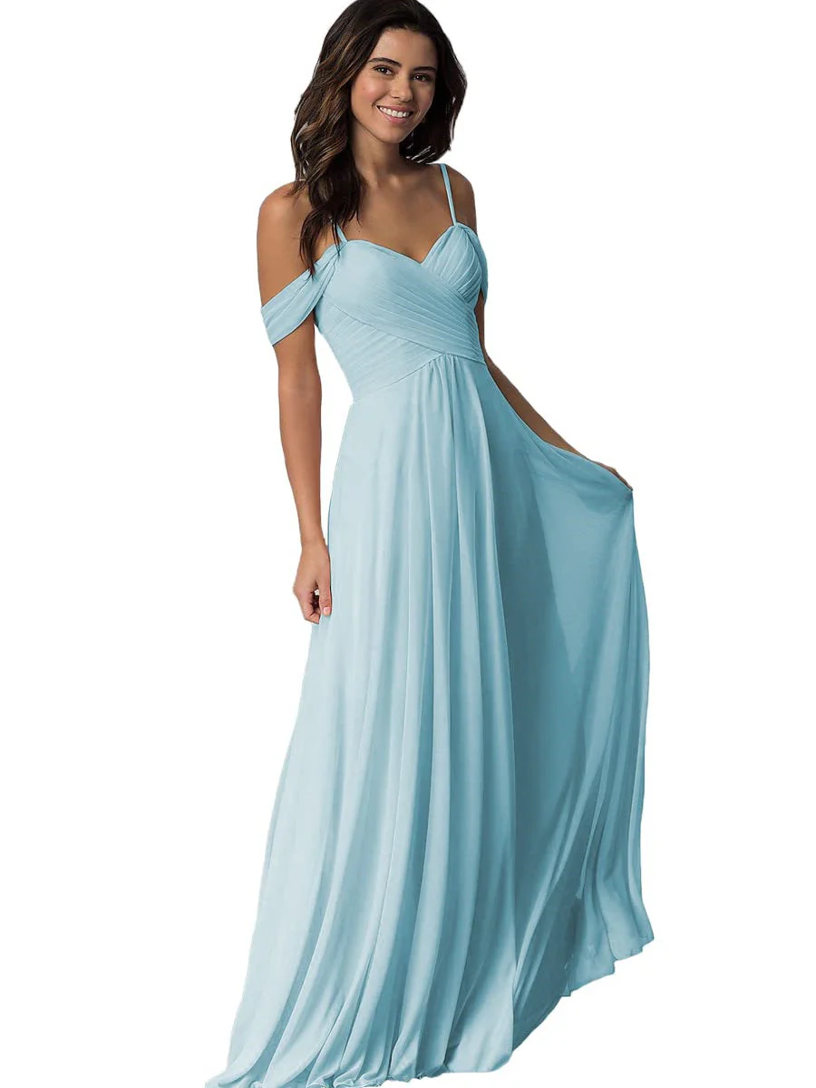 A-Line/Princess Sweetheart Off Shoulder Sleeveless Floor Length Bridesmaid Dresses with Pockets Chiffon - Image 15