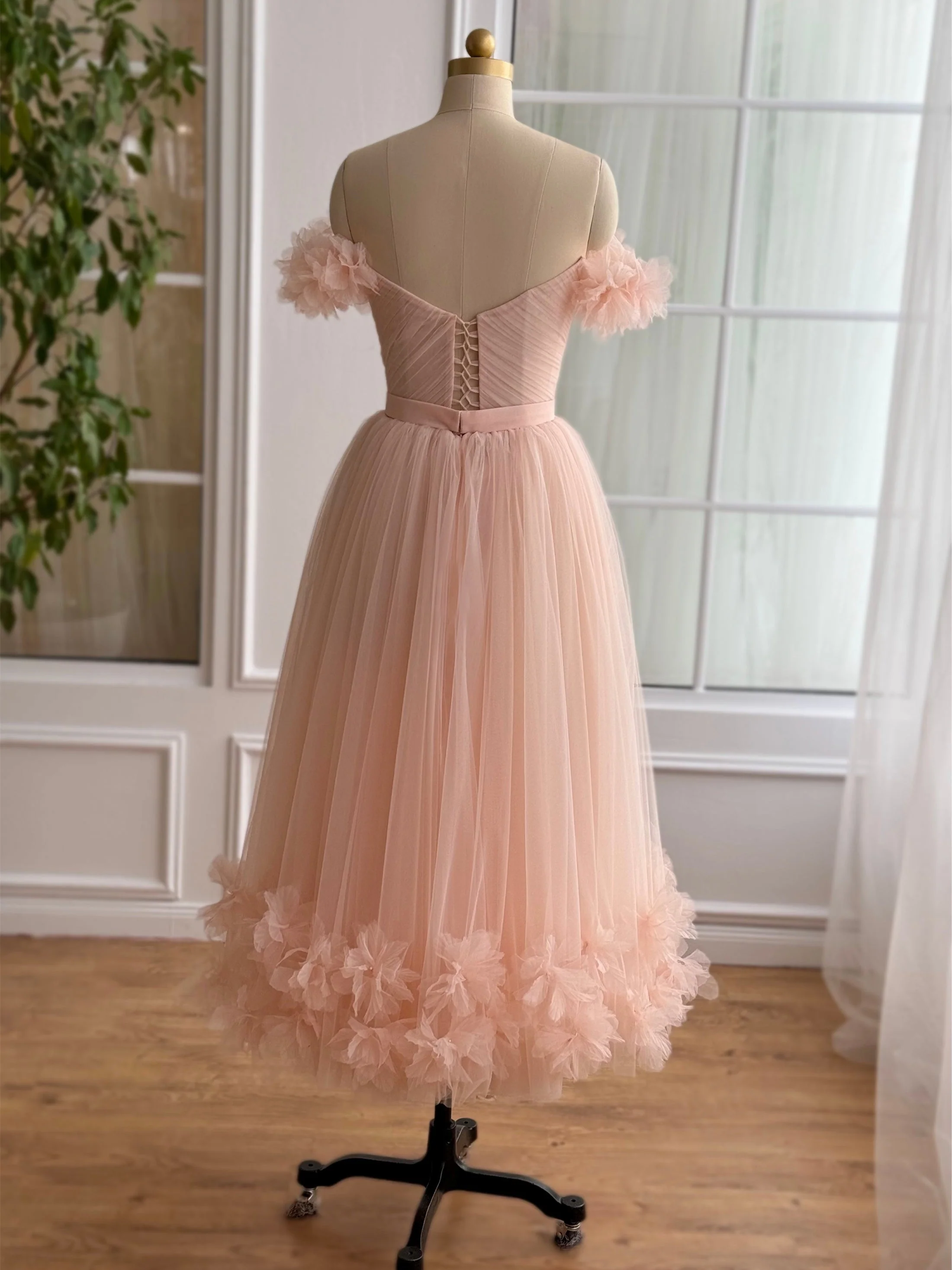 A-Line/Princess Sweetheart Off-the-Shoulder Ankle-Length Prom Dress with Embroidered Flowers - Image 5