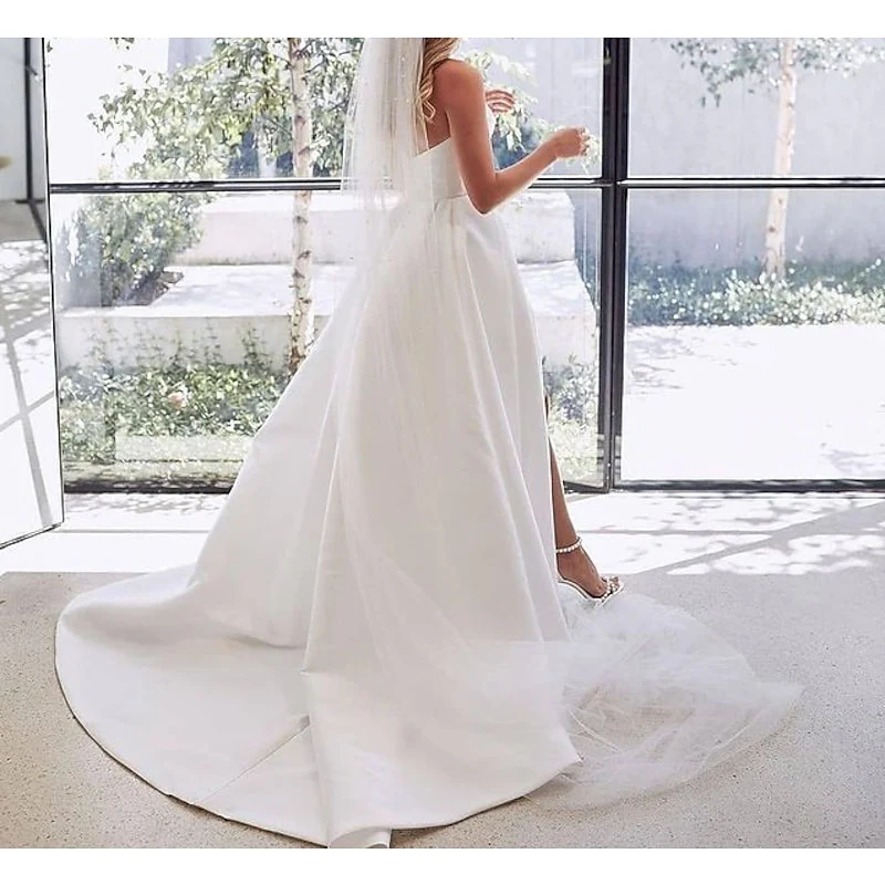 A-Line/Princess Sweetheart Wedding Dresses Court Train With Split Front - Image 2