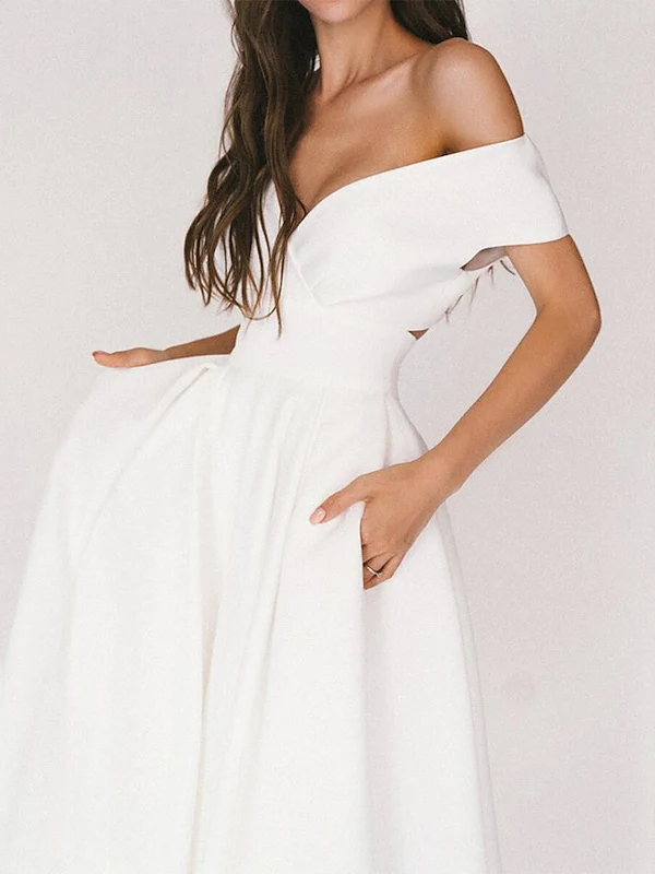A-Line/Princess Tea-Length V-Neck Short Sleeves Cocktail Dresses - Image 2