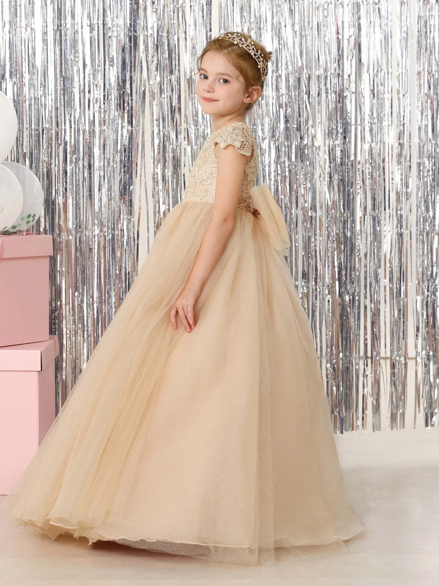 Ball-Gown Tulle Short Sleeves Scoop Neck Floor-Length Flower Girl Dresses - Image 2