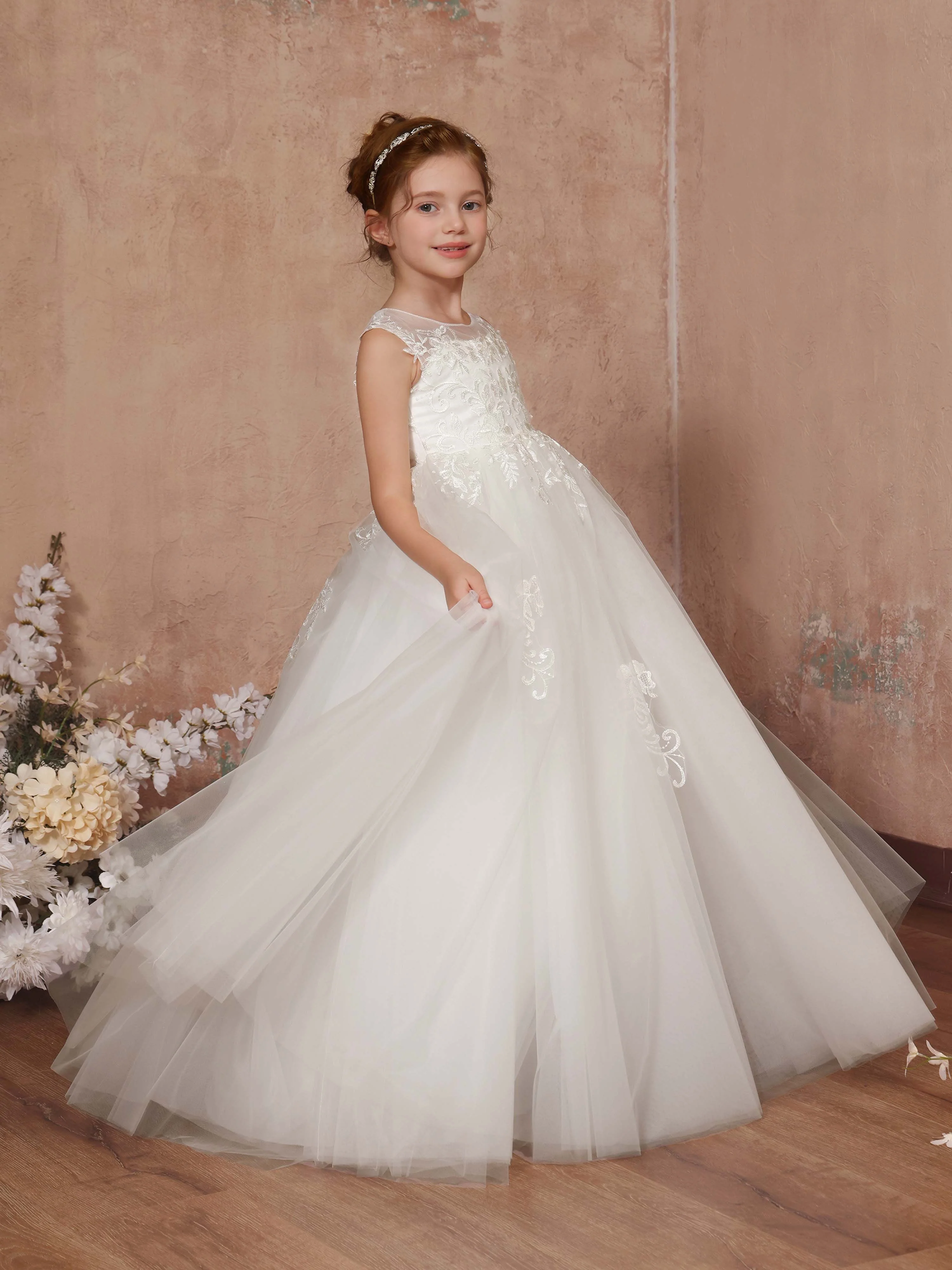 Ball-Gown Tulle Sleeveless Scoop Neck Floor-Length Flower Girl Dresses - Image 4