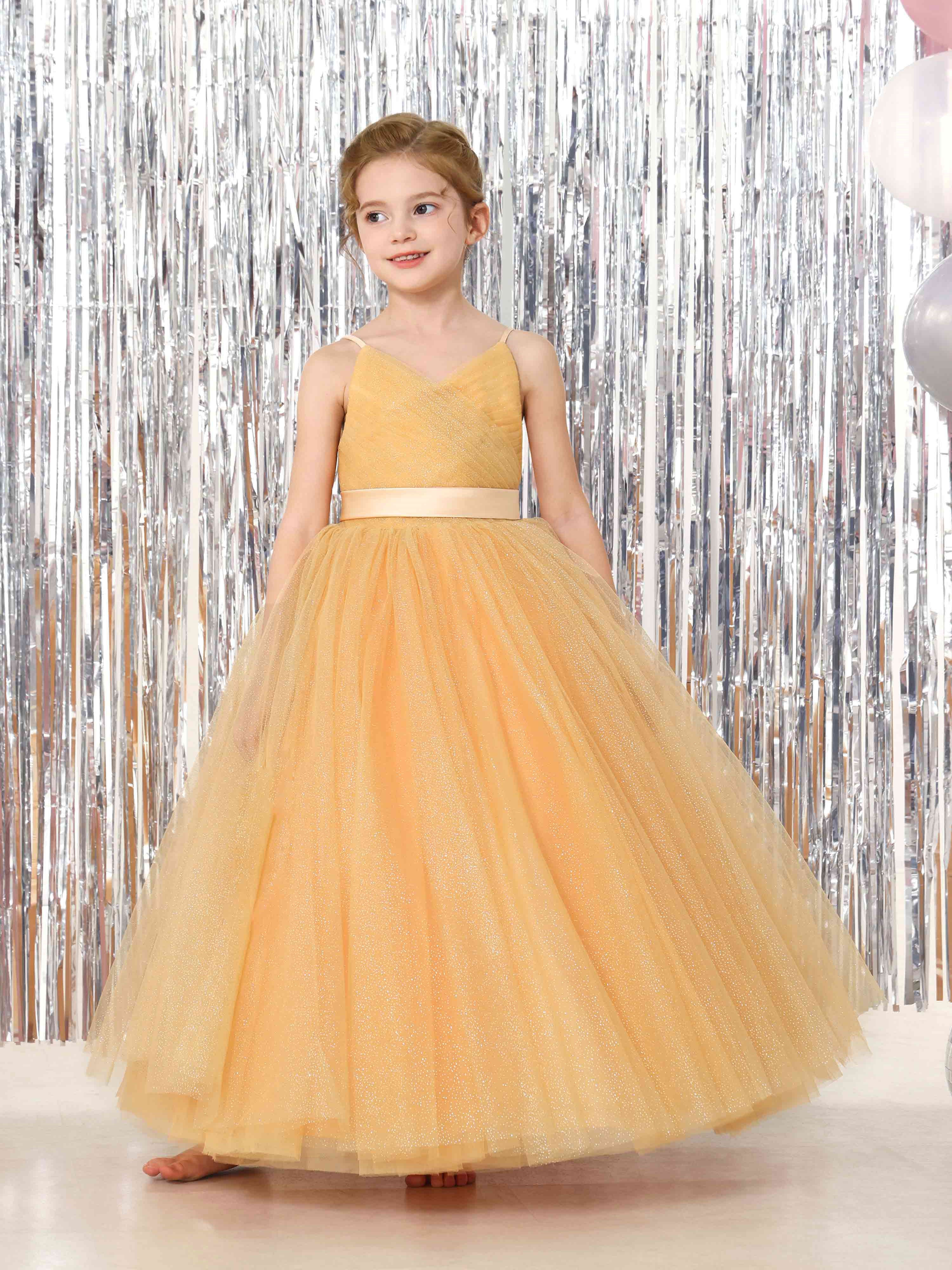 Ball-Gown Tulle Sleeveless V-Neck Floor-Length Flower Girl Dresses - Image 9