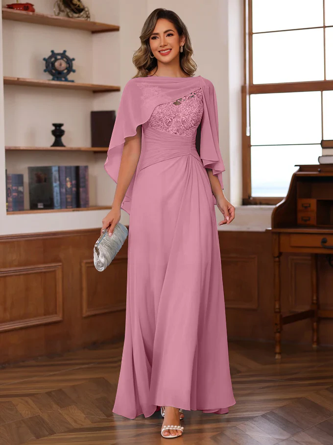 A-Line/Princess V-Neck 2 Pics Floor-Length Mother of the Bride Dresses with Appliques, Ruffles & Wrap - Image 18