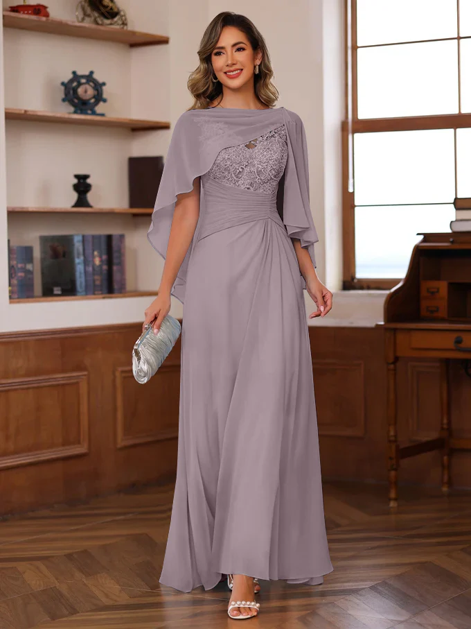 A-Line/Princess V-Neck 2 Pics Floor-Length Mother of the Bride Dresses with Appliques, Ruffles & Wrap - Image 27