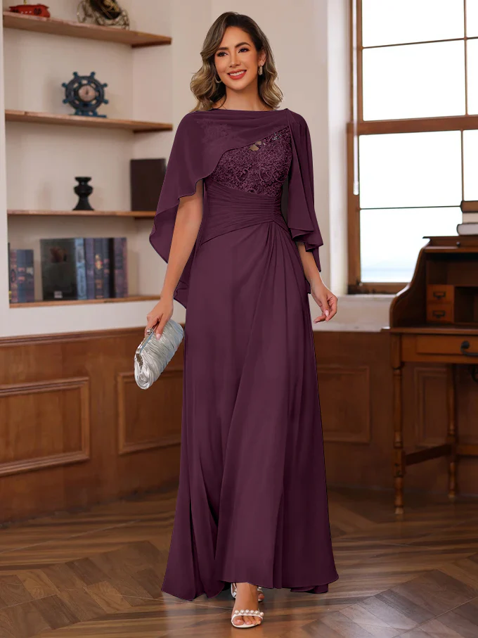 A-Line/Princess V-Neck 2 Pics Floor-Length Mother of the Bride Dresses with Appliques, Ruffles & Wrap - Image 33