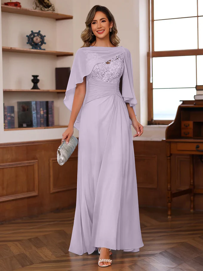 A-Line/Princess V-Neck 2 Pics Floor-Length Mother of the Bride Dresses with Appliques, Ruffles & Wrap - Image 39