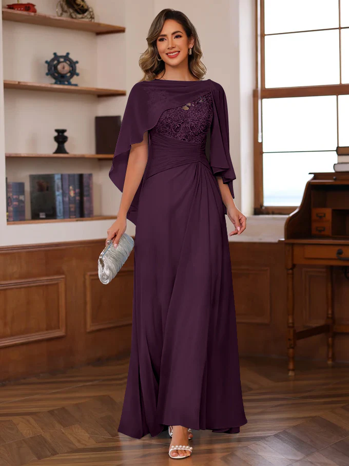 A-Line/Princess V-Neck 2 Pics Floor-Length Mother of the Bride Dresses with Appliques, Ruffles & Wrap - Image 49