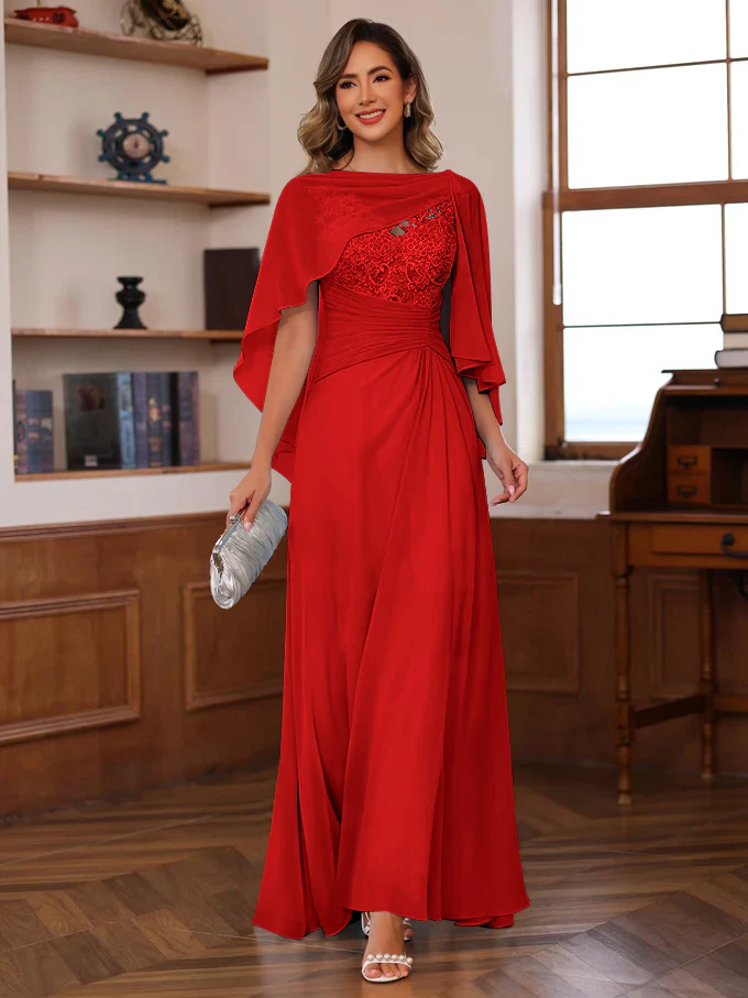 A-Line/Princess V-Neck 2 Pics Floor-Length Mother of the Bride Dresses with Appliques, Ruffles & Wrap - Image 51